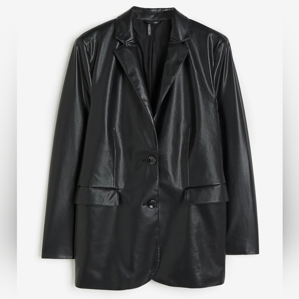 Divided/H&M Loose Fit Faux Leather Blazer Jacket, Fully Lined, Size Small, EUC!